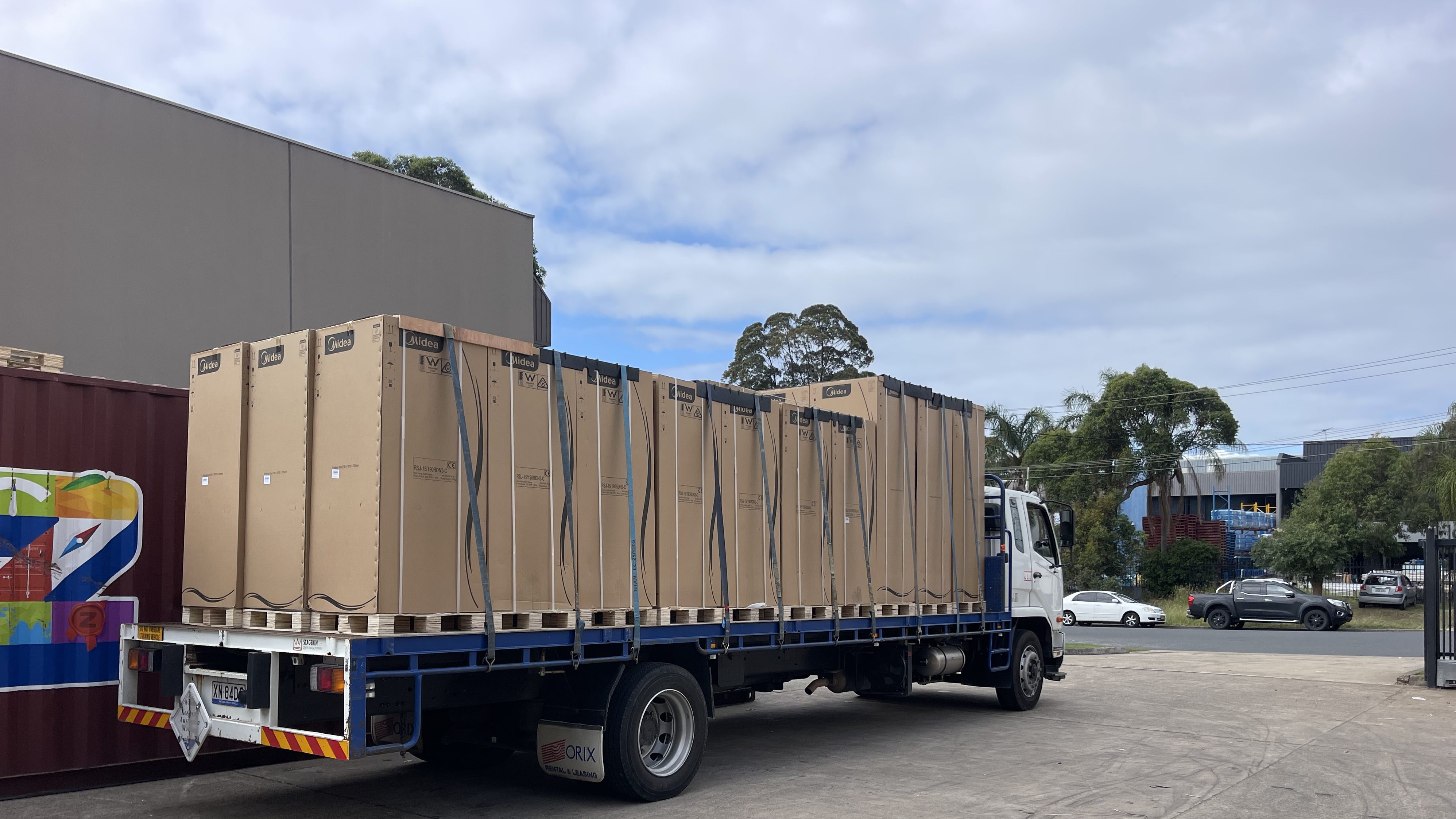 same day couriers truck loaded with pallets ready for delivery 